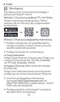 Instrukcja konfiguracji wzmacniacza sygnału TP-Link.