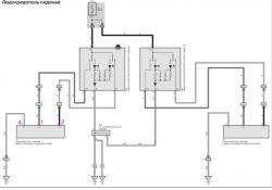 Schemat elektryczny podgrzewania siedzeń bez widocznego przekaźnika.