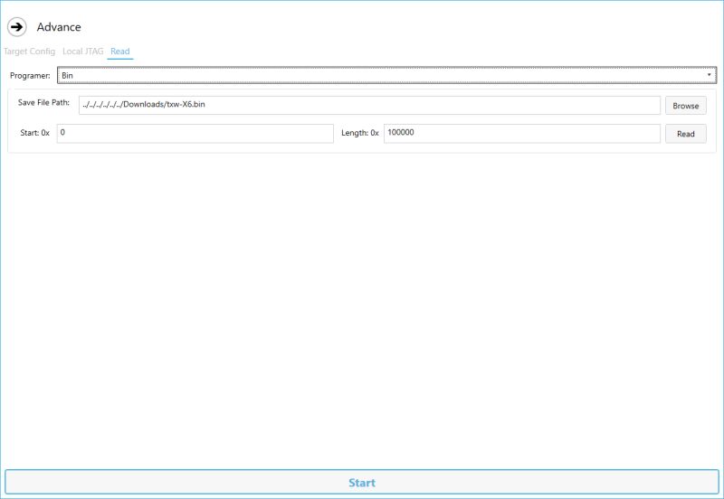 Memory Reading Software Interface Screenshot of a memory reading software interface with file type and save path options.