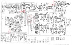 Schemat odbiornika radiowego Zodiak DSS-401 i DSS-402 z zaznaczeniami elementów