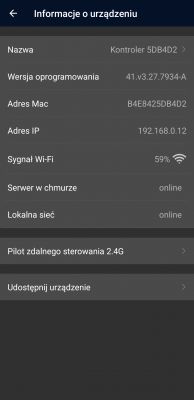 Device Information in Magic Home App Screenshot of device information in the Magic Home app.