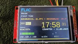 LCD screen showing time, date, weather, IP address, RSSI, and system data