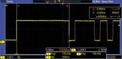 Oscillogram of NEC protocol signals on an oscilloscope screen.