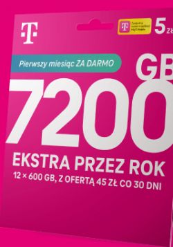 Karta startowa T-Mobile z ofertą 7200 GB na rok