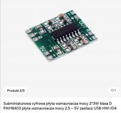 Cyfrowy wzmacniacz mocy 2*3W klasy D na zielonej płytce.