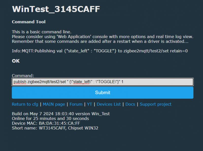 Command Input Tool in WinTest_3145CAFF Screenshot showing the command input tool in WinTest_3145CAFF.