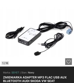 Zmienarka Bluetooth z kablami Jack, USB, AUX i mikrofonem do Audi/Skoda/VW/Seat