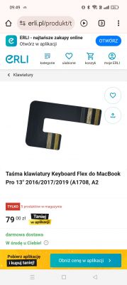 Zdjęcie taśmy klawiatury (Keyboard Flex) do MacBooka Pro 13 2016/2017/2019 (A1708, A2) na stronie sklepu internetowego ERLI.