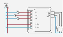 Three-Channel Wi-Fi Switch Wiring Diagram Wiring diagram of a three-channel Wi-Fi switch with labeled inputs and outputs.