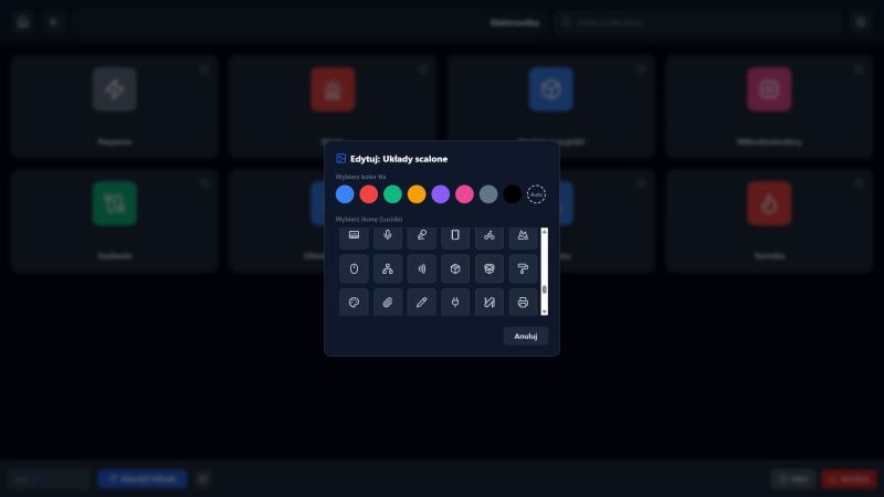Edit folder window with background color and icon selection in dark theme app