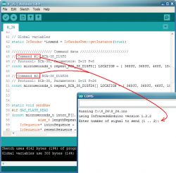 Zrzut ekranu z programu Arduino z kodem i konsolą COM