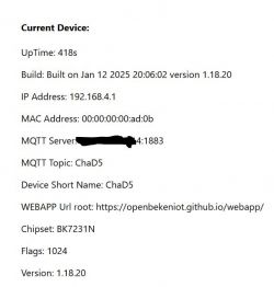 Screenshot of OpenBeken device information