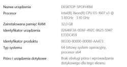 Informacje o systemie komputera z procesorem Intel Xeon i 32 GB RAM.