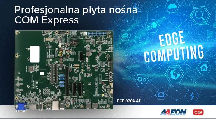 Płyta nośna COM Express na tle grafiki z napisem EDGE COMPUTING