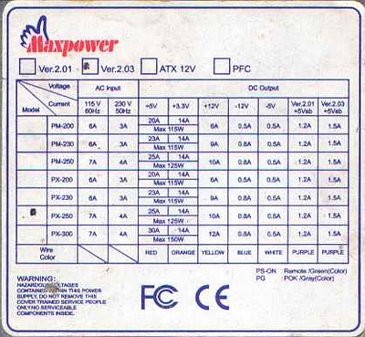 Maxpower PX-250W - zasilacz ATX, niski PWR_OK, spuchnięty kondensator 12V
