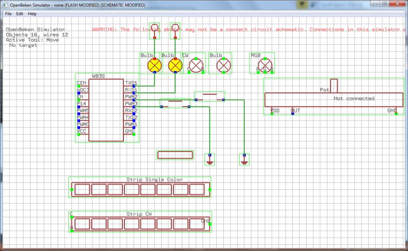 OpenBeken IoT Simulator - Component Layout Screenshot of the OpenBeken IoT simulator with layout of components.