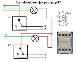 Jak podłączyć łącznik krzyżowy, by obie żarówki zapalały się jednocześnie?
