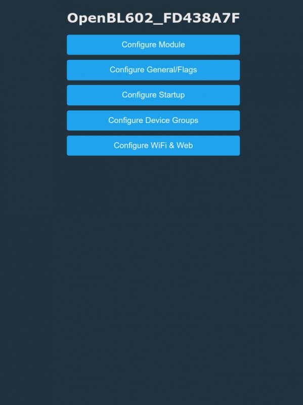 Configuration page for the OpenBL602_FD438A7F module with several configuration options.
