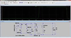 Zrzut LTspice: wykres prądu i schemat z diodami MBR735 oraz MOSFET-ami IRF9640 i IRFZ44V