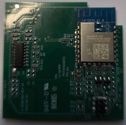 Close-up of green PCB with LN-CB3S_V1.0 module and shielded WL2H-U-2 chip