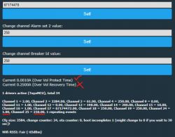 Screenshot of a device interface showing settings and channel values with incorrect labels.
