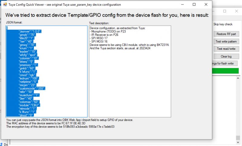 LED Device GPIO Configuration with Tuya Screenshot of Tuya configuration for a LED device using BK7231N