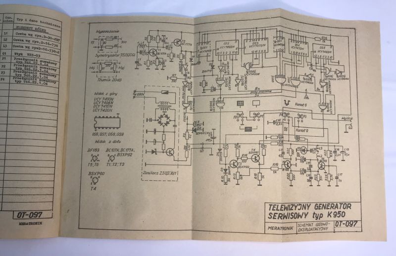 Retro unboxing – K950-type television test signal generator – 1985, interior, schematic diagram