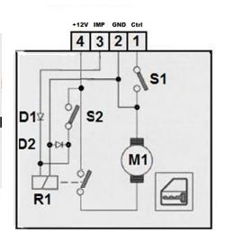 Schemat elektryczny modułu rygla drzwi lewych z zaznaczonymi elementami.