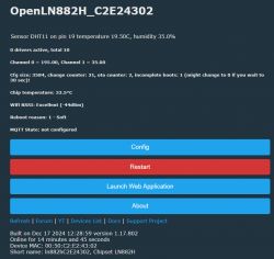 Screenshot of the OpenLN882H_C2E24302 user interface displaying DHT11 sensor information.