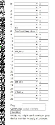 Screenshot showing the configuration of device input/output settings with various values assigned to each field.