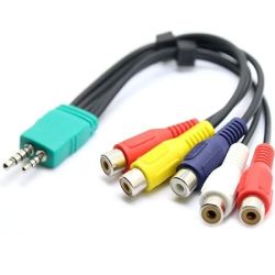 Adapter z wtyczką 3,5 mm i pięcioma złączami RCA w różnych kolorach