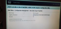 Ekran konfiguracji kontrolera RAID Dell PERC H730P z informacją o dysku wirtualnym.