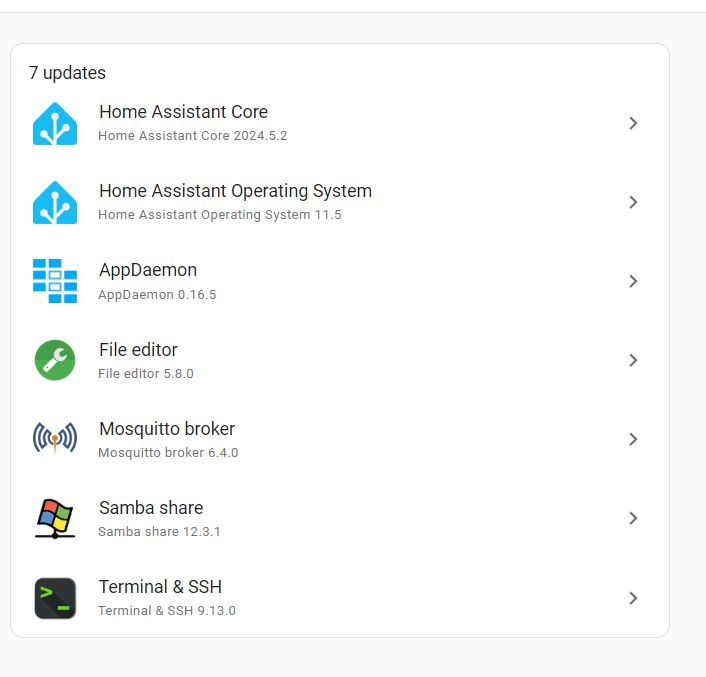 List of available updates for Home Assistant.