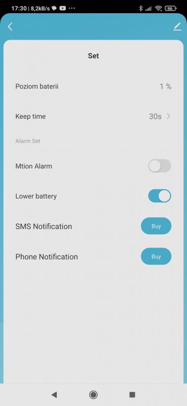 Screenshot of an app showing battery alarm settings.