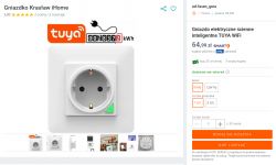 Tuya WiFi socket with energy measurement – sales listing Product listing for Tuya WiFi smart wall socket with energy measurement feature on an auction website.