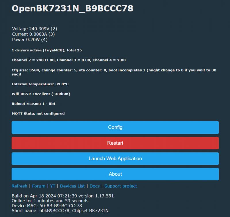 OpenBeken WiFi Configuration Interface OpenBeken user interface on WiFi configuration screen