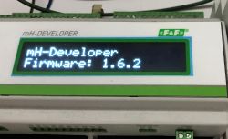 Display of the F&amp;F mH-Developer electronic device showing firmware version 1.6.2.