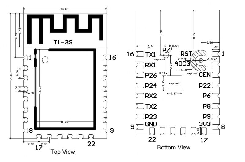 T1, T1-M, T1-3S Tuya BK7238 module datasheet, pinout and flashing, Home Assistant T1, T1-M, T1-3S Tuya BK7238 module datasheet, pinout and flashing, Home Assistant