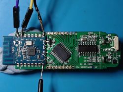 PCB with CB3S Module and Wires PCB with electronic components and wires connected to a CB3S module.