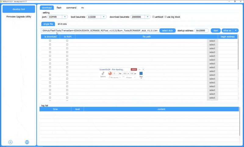 Screenshot of Firmware Upgrade Tool Screenshot of a firmware upgrade tool with various configuration options.