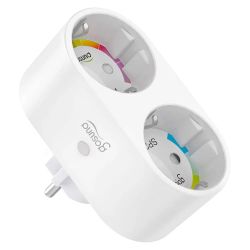 Gosund SP211 double smart socket with logo and colored channel indicators.