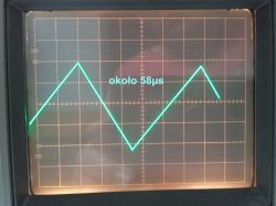 Ultrasonic PWM Controller with Soft Start View of two electronic circuit boards: triangle wave generator on LM555 timer (left) and PWM controller with soft start on LM393 comparator (right), connected with wires.