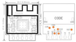 Diagram of the TYWE2S module with marked pins.