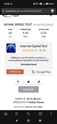 Internet 5G/LTE 49.825762,19.498262 - Play czy inny operator i ZTE MC889?