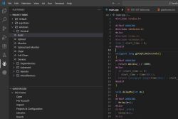 Widok edytora PlatformIO z otwartym plikiem main.cpp do kompilacji na ESP32 i Windows