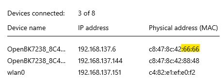 A section of a connected devices list showing device names, IP addresses, and MAC addresses; one MAC address segment is highlighted.