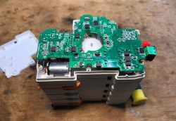 Interior of the 3-Phase Energy Meter Tuya Open 3-phase energy meter with visible electronic components on the circuit board.