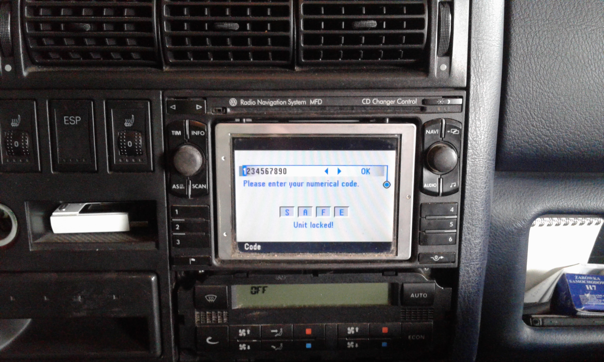 Unlocking the Navigarion System MFD Radio in a 2001 VW T4 Methods and