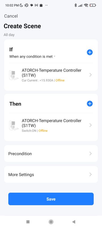 Scene Creation in ATORCH S1TW Management App App screen for scene creation in the ATORCH S1TW temperature controller