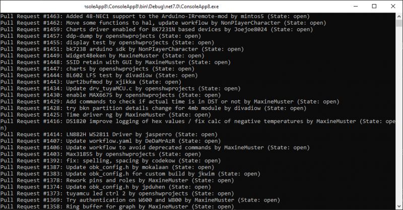 Displaying Pull Request List in Console Application List of pull requests in console
